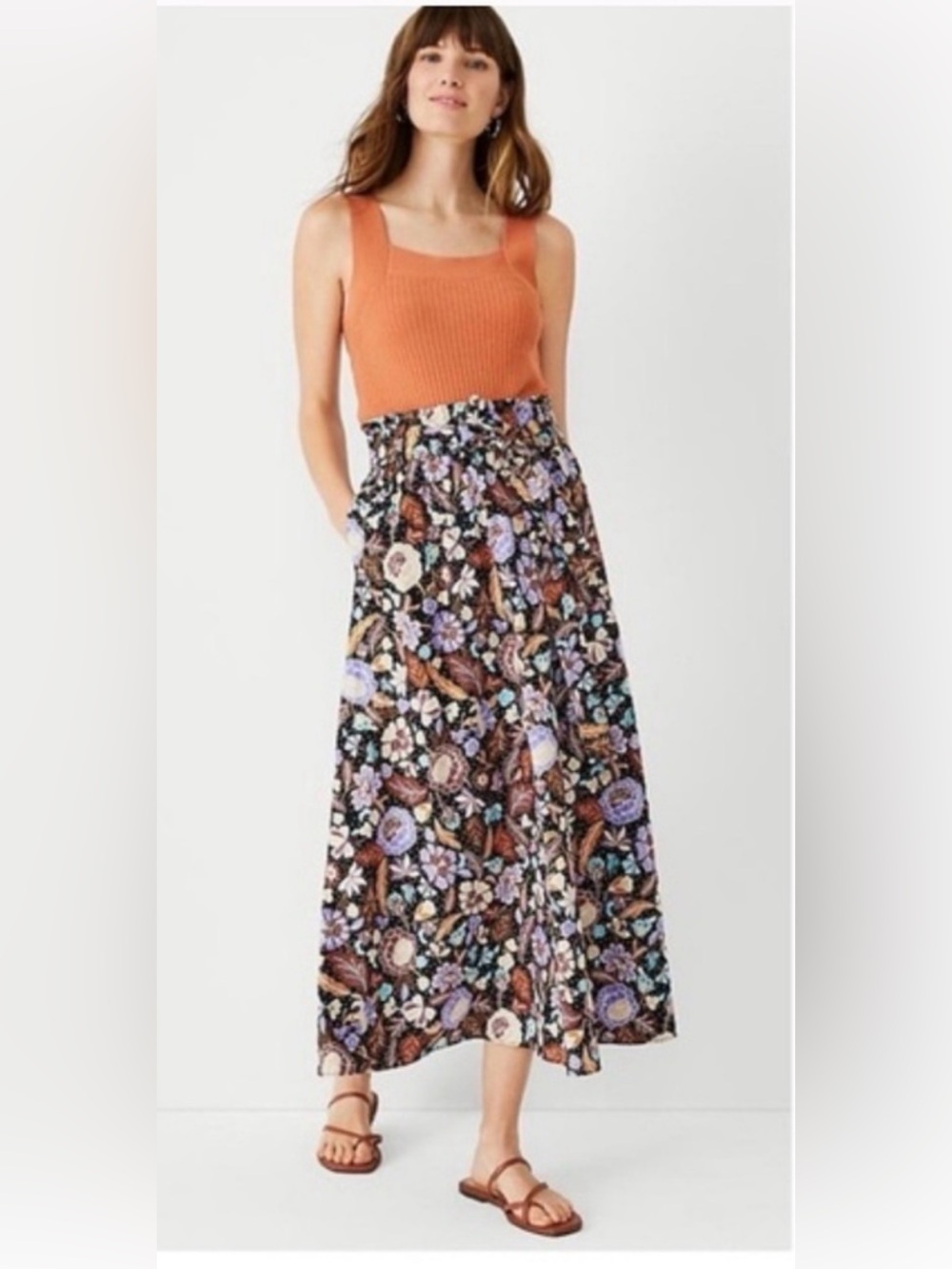 Ann Taylor Floral Print Maxi Skirt - Black Multi